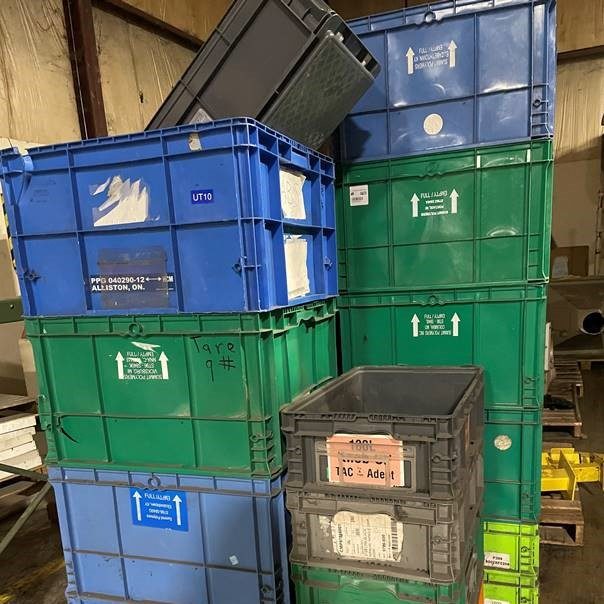 Blue and green crates, crates